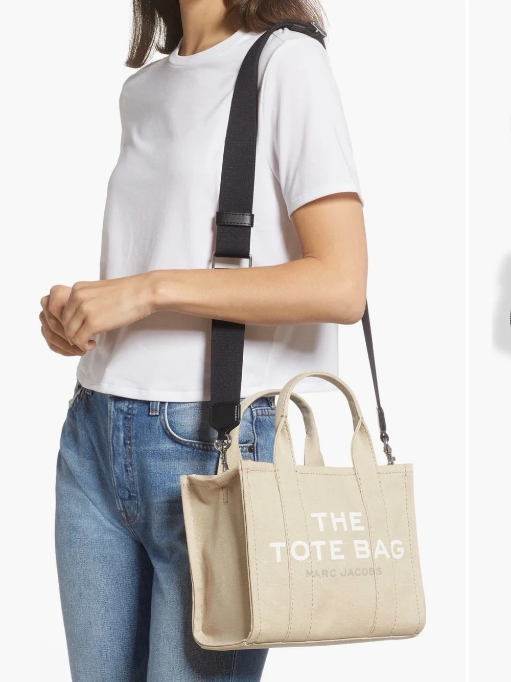 Marc Jacobs Beige Canvas Mini Tote with Black Strap
